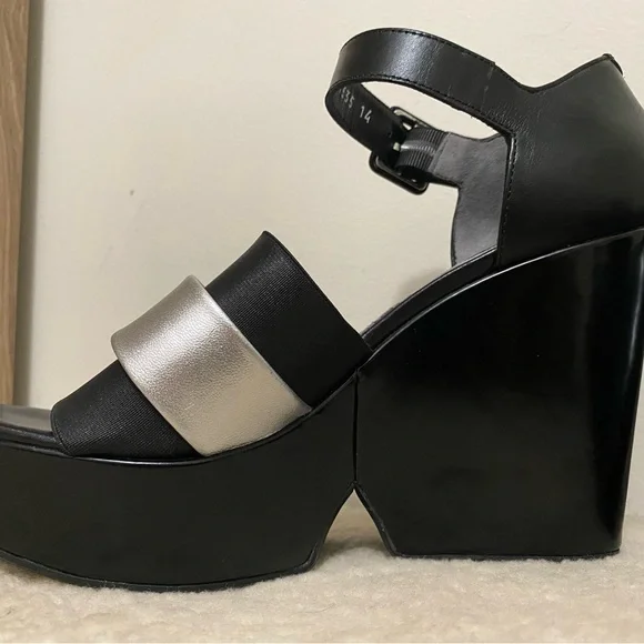 Robert Clergerie Black and Silver Wedge Sandals - Picture 5 of 16
